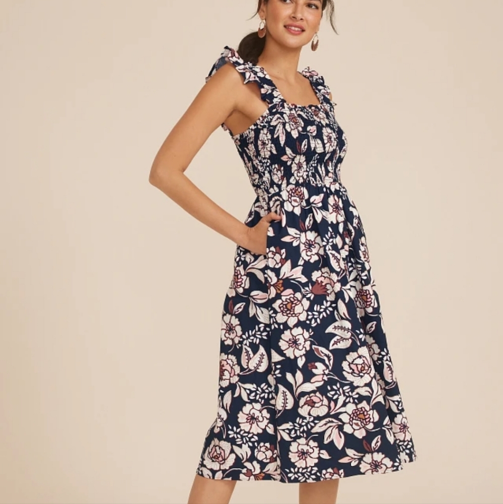 Floral Navy Strapless Dress